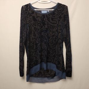 Simply Vera - Black Translucent Top with Forest Green Velvet Overlay  - Size XL